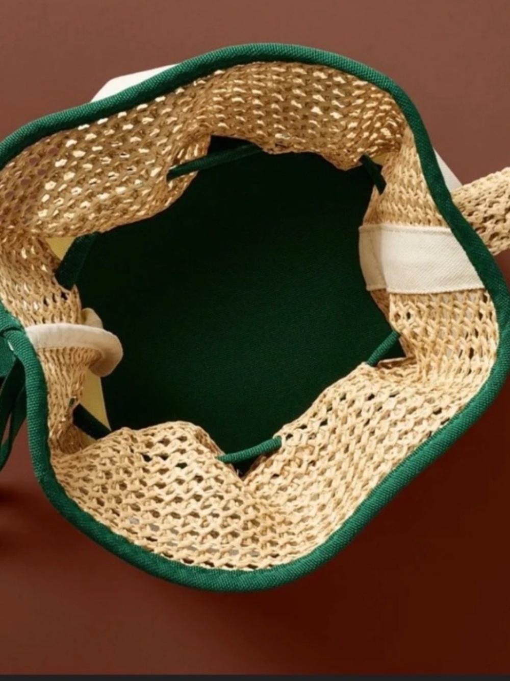 Rosie Assoulin x Target Woven Bucket Bag Straw Crochet Green Trim NWT⁠ - Picture 3 of 5